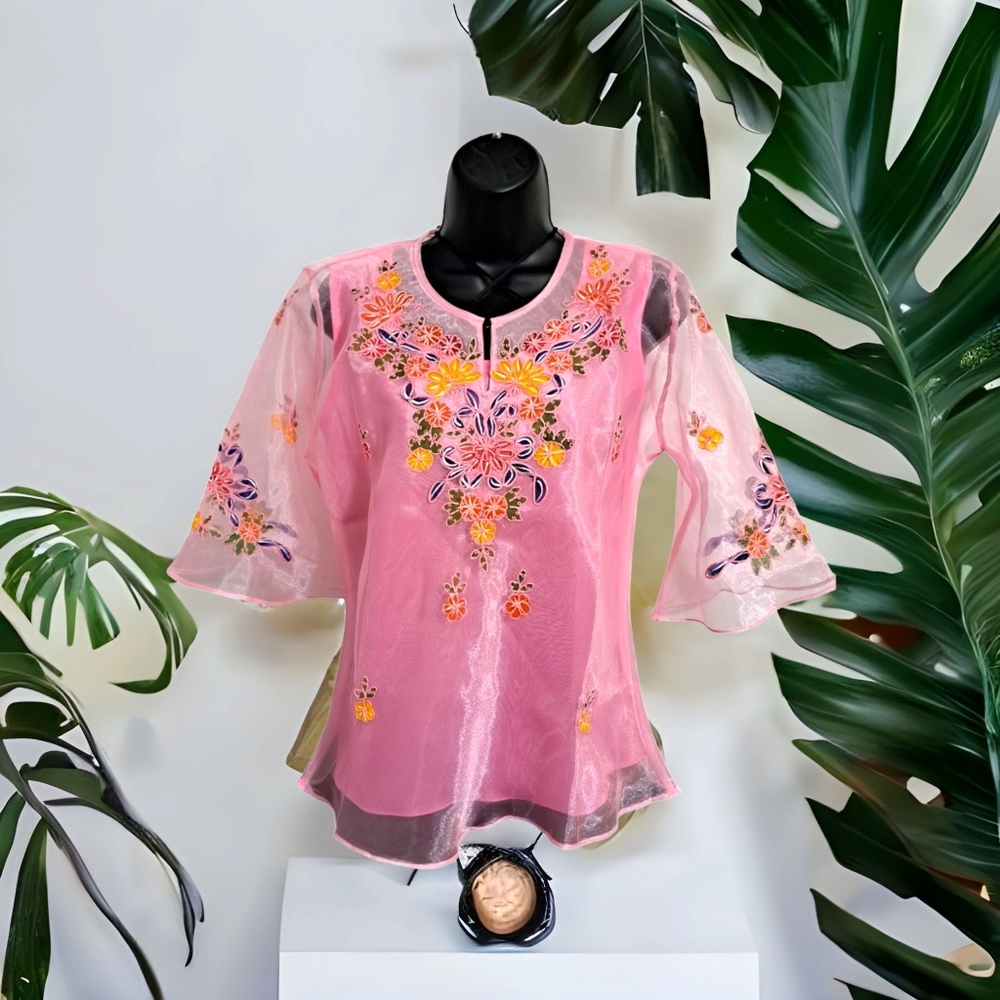 PINK HANDPAINTED & EMBROIDERED WOMENS BARONG